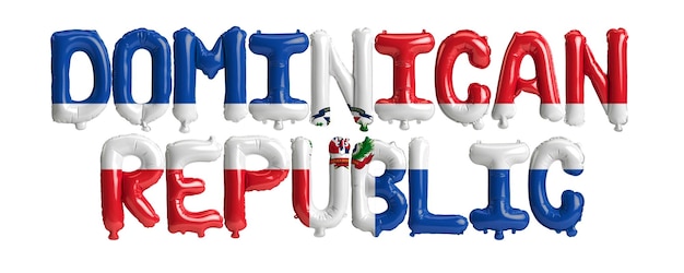 Ilustración 3d de globos de letras de República Dominicana con banderas de color aislado en blanco