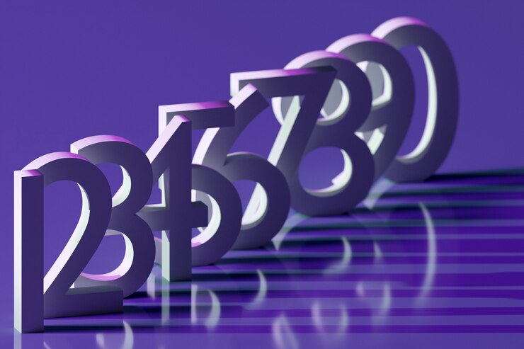Foto ilustración 3d grandes letras volumétricas blancas se colocan en una fila una tras otra con sombras sobre un fondo azul. un conjunto de números matemáticos.
