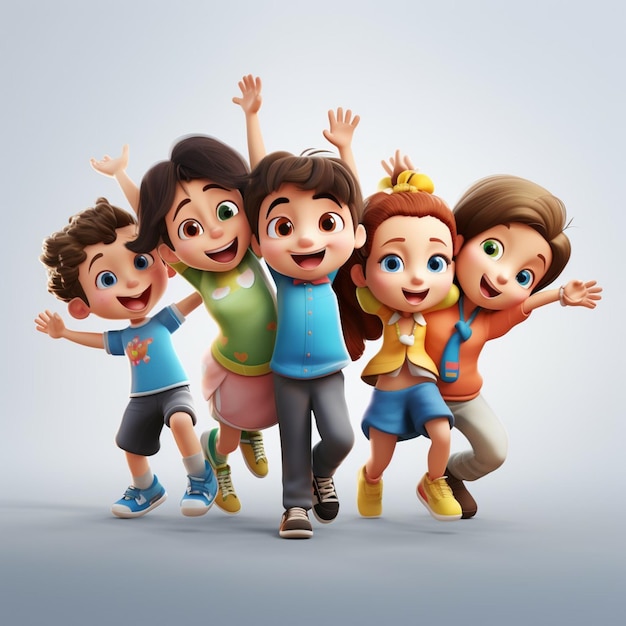 Foto ilustración 3d de un grupo de niños felices