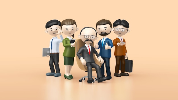 Ilustración 3D de un grupo de personas corporativas, empresas y personal.