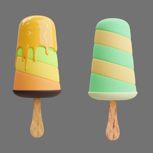 Ilustración 3D de helado sobre fondo gris transparente