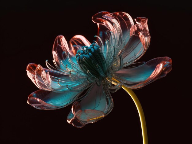 Una ilustración 3d de hermosas flores de cristal sobre fondo negro