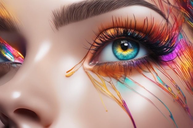 Ilustración 3D de un hermoso ojo con pintura colorida Ilustración 3D de un hermoso ojo con color