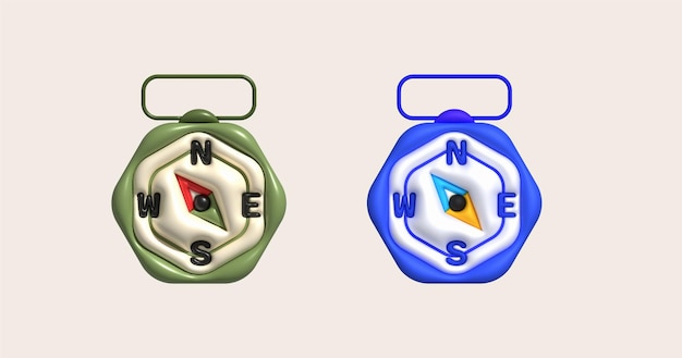 Ilustración 3D Herramienta de brújula Dispositivo de navegación Objeto de brújula para navegación y orientación
