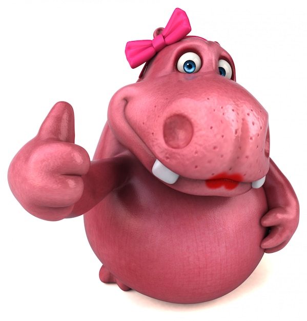 Ilustración 3D de hipopótamo rosa
