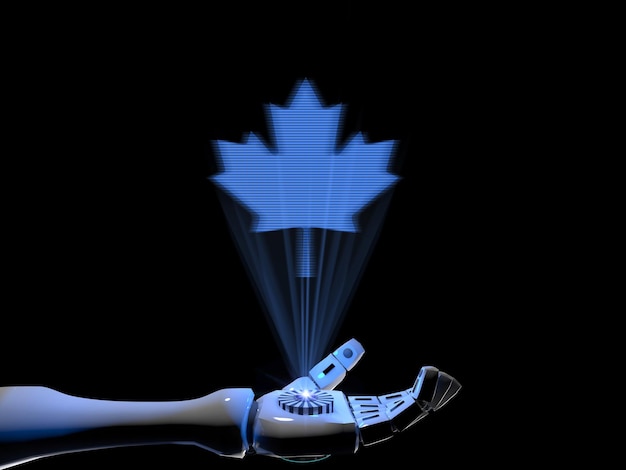 Ilustración 3D de un holograma de hoja de arce Canada Day Holiday Concept