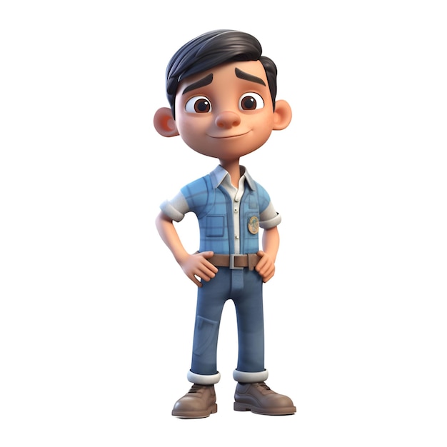 Ilustración 3D de un hombre casual con jeans y overoles azules