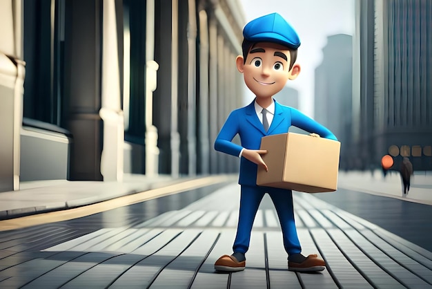 Ilustración 3d Hombre de entrega con caja de cartón concepto de servicios de entrega de entrega