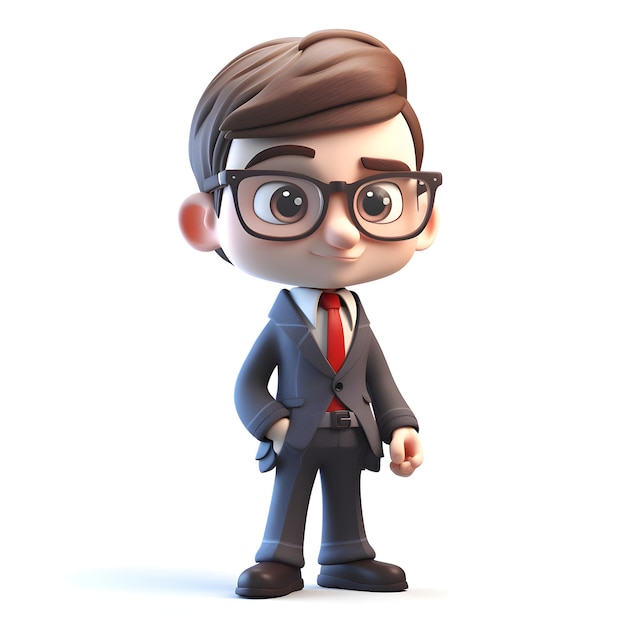 Ilustración 3D de un hombre de negocios con gafas y corbata caminando