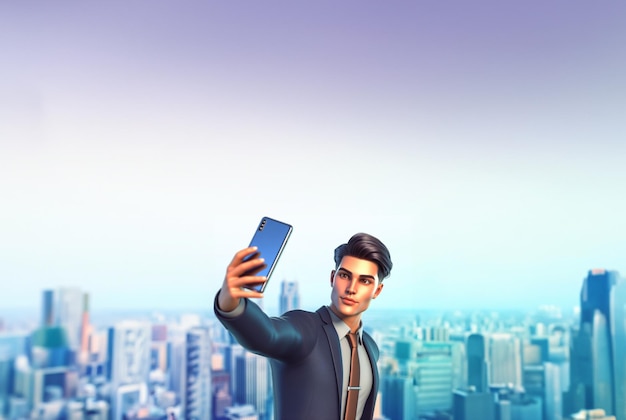 Ilustración 3D hombre de negocios tomando una selfie