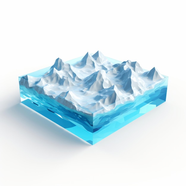 Foto ilustración 3d de un iceberg ártico aislado con hojas de resina onduladas