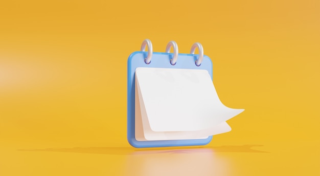 Ilustración 3D, icono de cuaderno sobre fondo amarillo