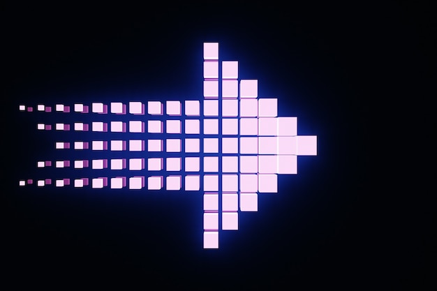 Ilustración 3D del icono de flecha blanca sobre fondo negro aislado. Flecha que muestra el movimiento hacia adelante. Elementos abstractos para infografía empresarial