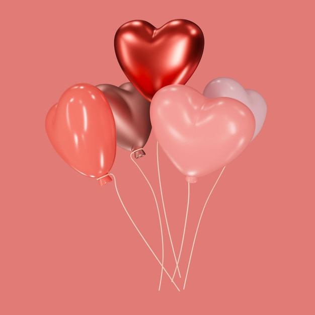 Ilustración 3D de icono de globo de corazones rosas