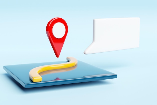 Ilustración 3d de un icono con un punto de destino rojo en el marcador de navegación del mapa