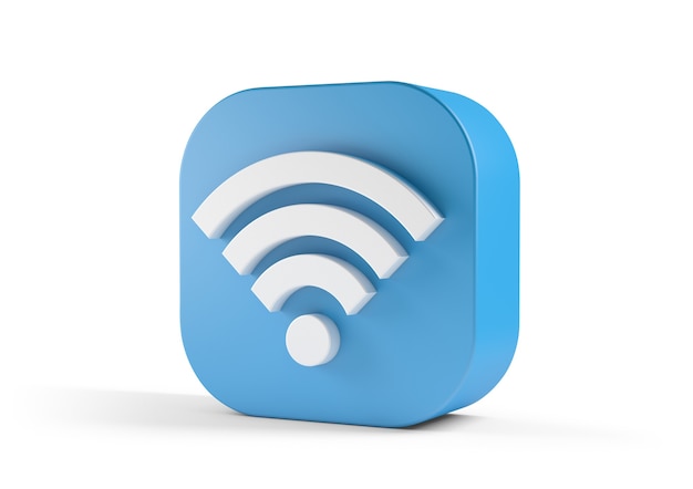 Ilustración 3D de un icono de Wifi azul aislado sobre fondo blanco.