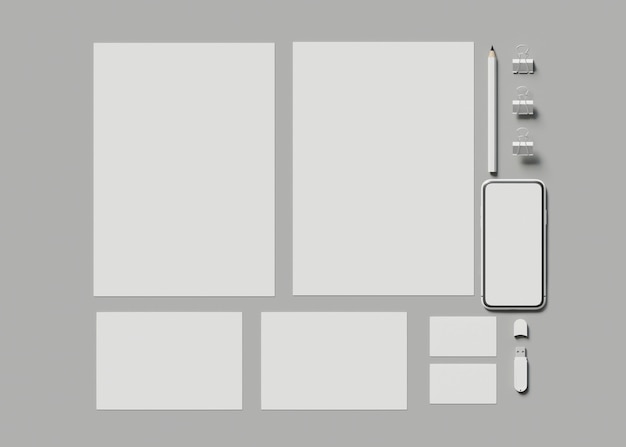 Ilustración 3D. Identidad corporativa. Maqueta de conjunto de marca estacionaria.