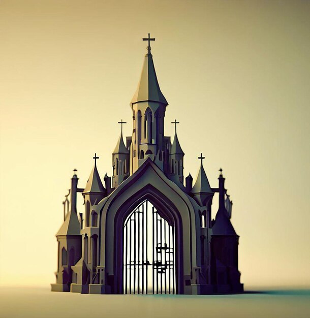 Foto ilustración 3d de una iglesia con una puerta en el medio