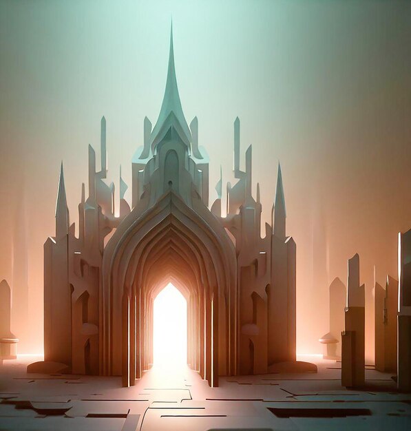 Foto ilustración 3d de una iglesia con una puerta en el medio