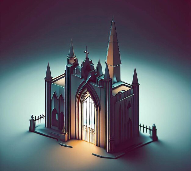 Foto ilustración 3d de una iglesia con una puerta en el medio