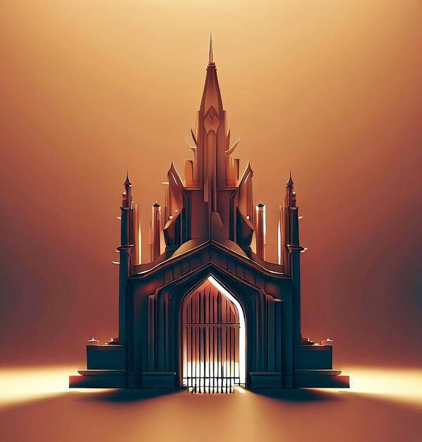 Ilustración 3d de una iglesia con una puerta en el medio