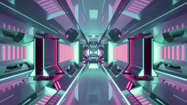 Ilustración 3d con iluminación de neón en túnel 4K UHD