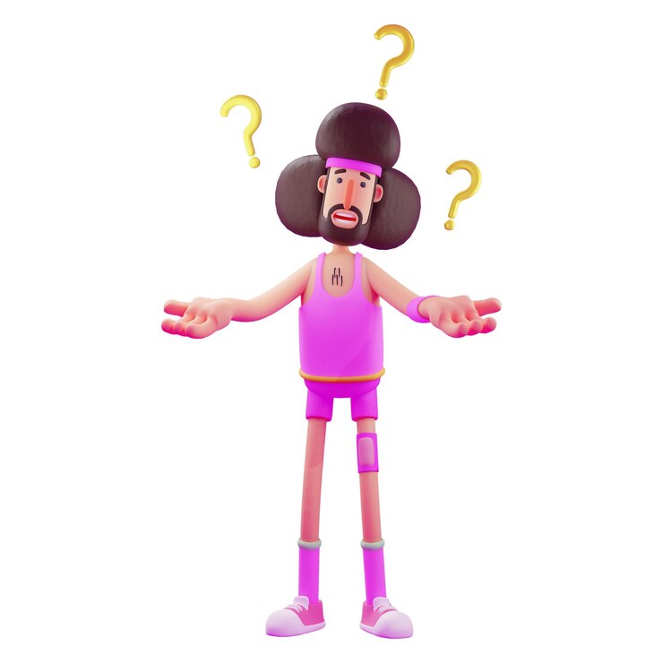 Foto ilustración 3d la ilustración del personaje del atleta 3d tiene muchas preguntas, muchos símbolos de signo de interrogación