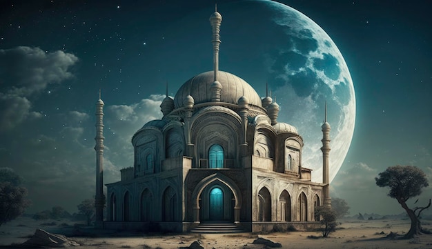 Ilustración 3d del increíble diseño de arquitectura del concepto de ramadán de la mezquita musulmana ilustración del diseño de arquitectura increíble del concepto de ramadán de la mezquita musulmana Generar Ai