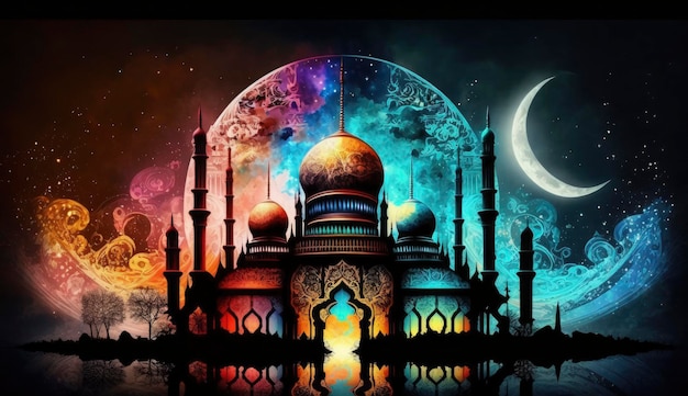 Ilustración 3d del increíble diseño de arquitectura del concepto de ramadán de la mezquita musulmana ilustración del diseño de arquitectura increíble del concepto de ramadán de la mezquita musulmana Generar Ai