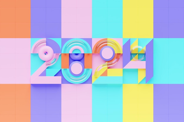 Ilustración 3D inscripción 2024 en un fondo colorido Cambiabilidad de los años Ilustración del símbolo del nuevo año