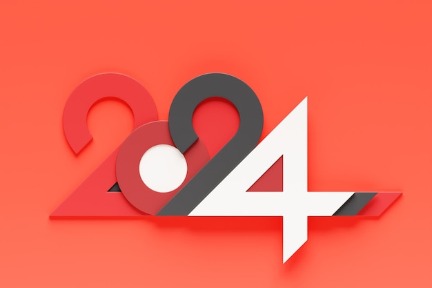Ilustración 3D inscripción 2024 en un fondo rojo Cambiabilidad de los años Ilustración del símbolo del nuevo año