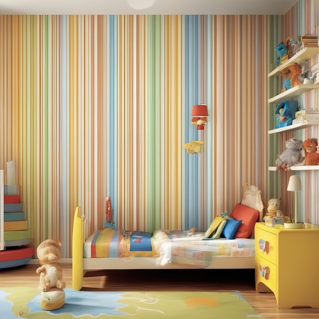 Ilustración 3D del interior del bebé Representación 3D de la habitación de los niños