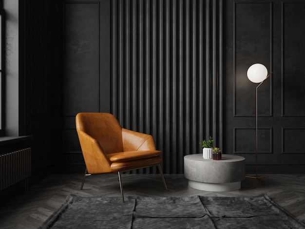 Ilustración en 3D del interior de la habitación conceptual en color negro