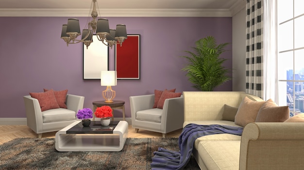 Ilustración 3d del interior de la sala de estar