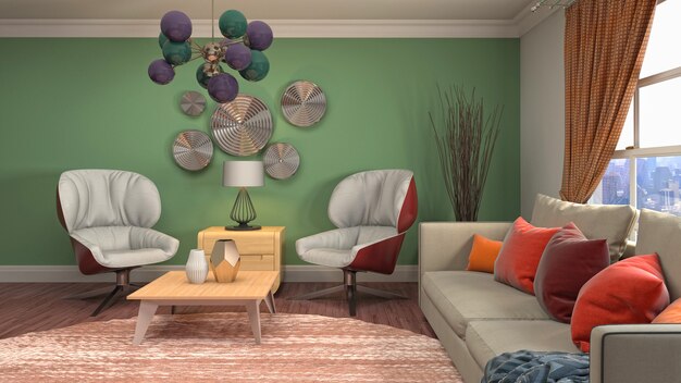 Ilustración 3d del interior de la sala de estar