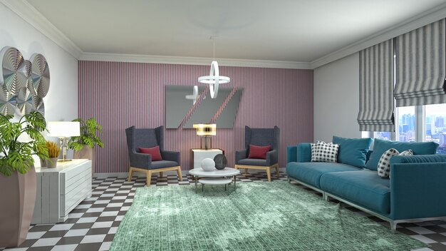 Ilustración 3d del interior de la sala de estar