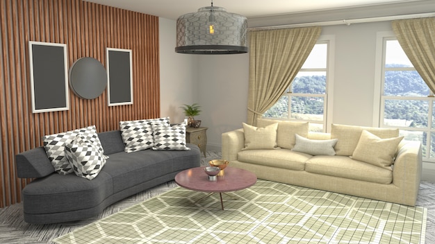 Ilustración 3d del interior de la sala de estar