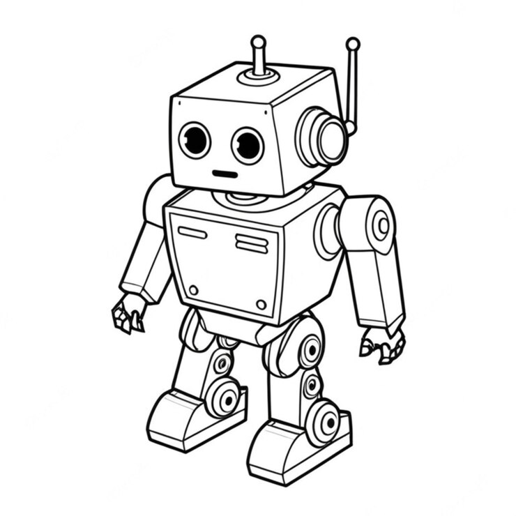 Foto ilustración 3d isométrica del robot con línea de fondo blanco