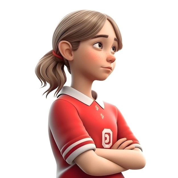 Ilustración 3D de una jugadora de fútbol femenina sobre un fondo blanco