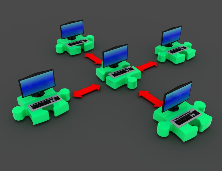 Foto ilustración 3d de laptop en rompecabezas
