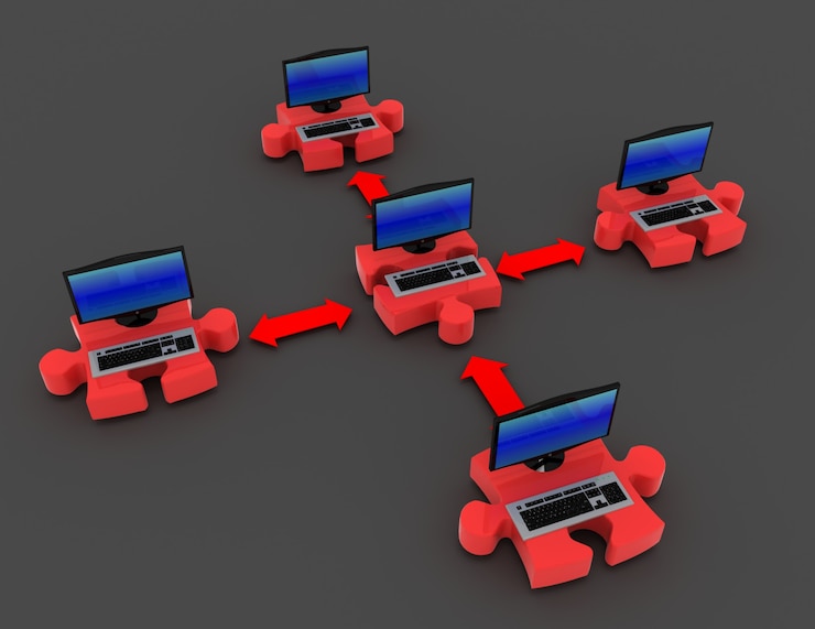 Foto ilustración 3d de laptop en rompecabezas
