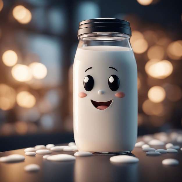 Ilustración 3D de una leche alegre con cara