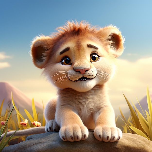 Foto ilustración en 3d de un león bebé lindo