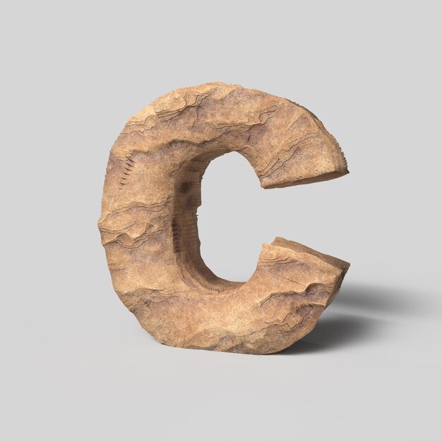 Ilustración en 3D de la letra C de la fuente de piedra