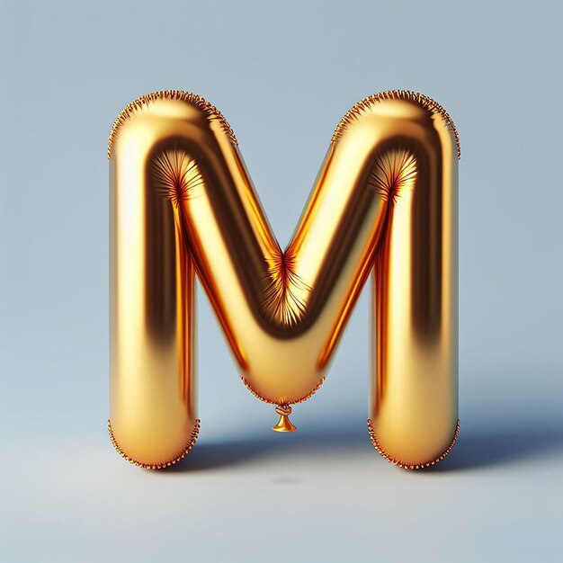 Ilustración 3D de la letra M hecha de globo dorado de helio realista