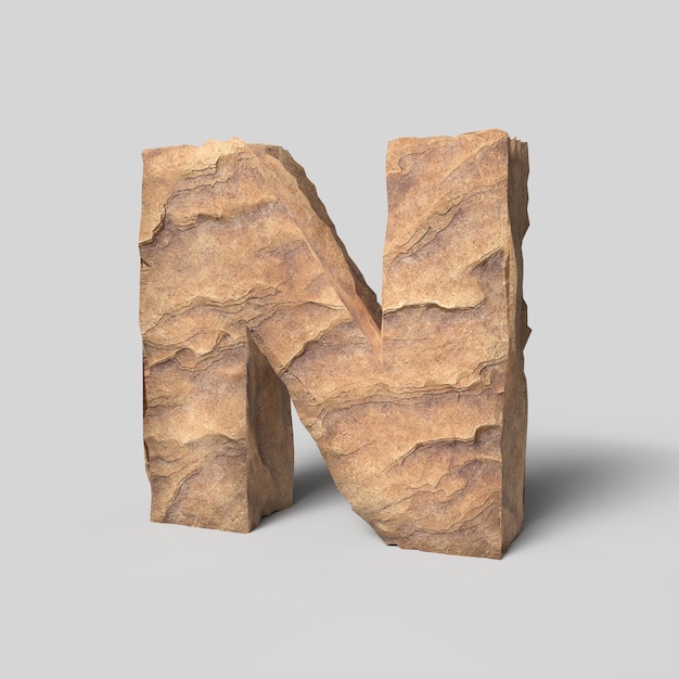 Ilustración en 3D de la letra N de la fuente de piedra