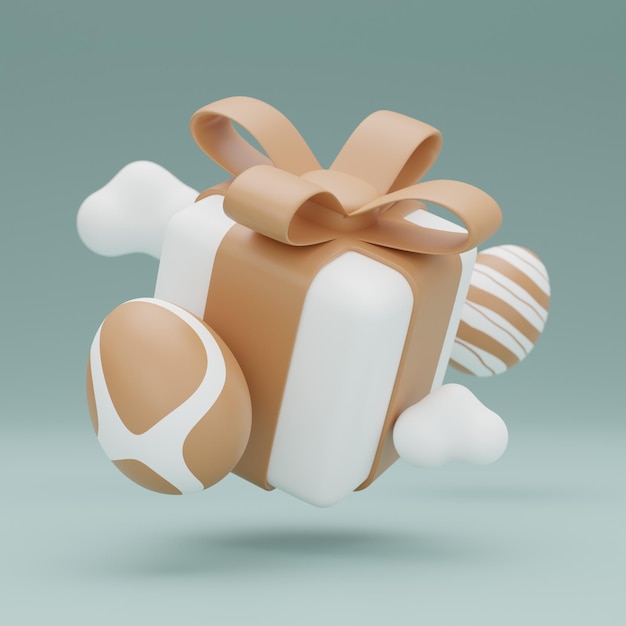 Ilustración 3d de levitación de caja de regalo de huevo de oro de Pascua