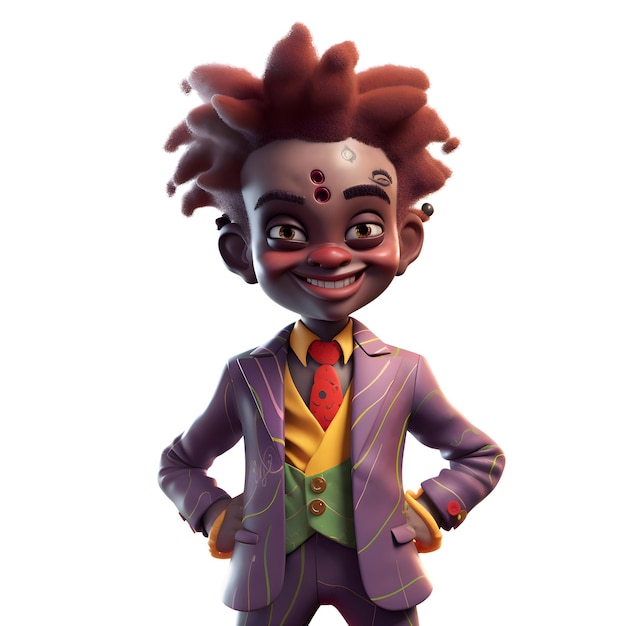 Ilustración 3D de una linda y pequeña clown afroamericana