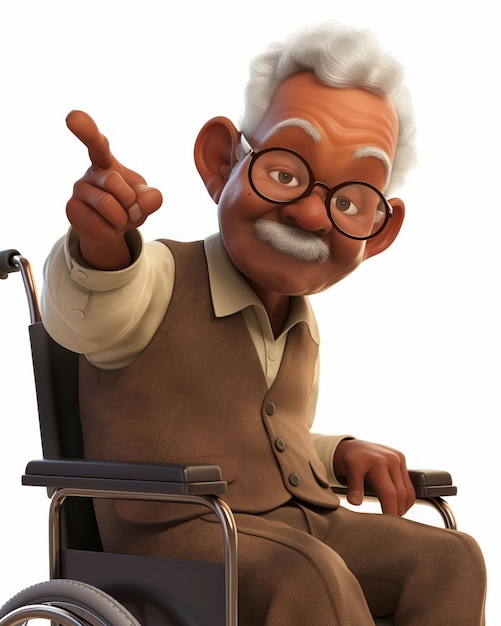 Ilustración 3D de un lindo anciano negro en una silla de ruedas imagen generada por IA