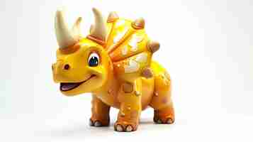 Foto ilustración 3d de un lindo y colorido dinosaurio triceratops el dinosaurio es amarillo y tiene una expresión amistosa en su cara